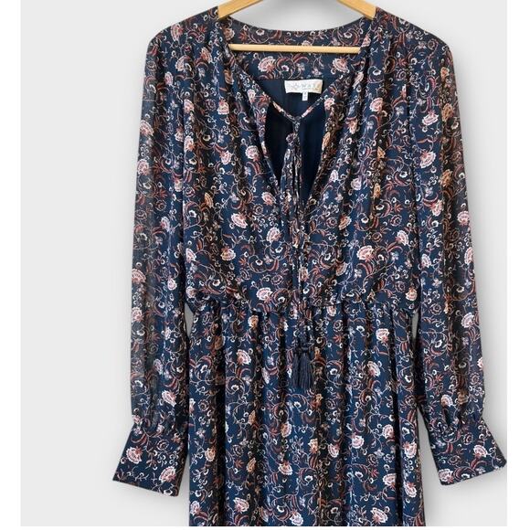 Wayf V-Neck Long-Sleeve Tassle Tiered Maxi Dress Navy Blue Paisley Small - Picture 1 of 13